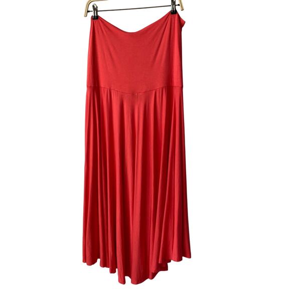 Ann Taylor High Waisted Maxi Skirt Women XL Coral Swing Flare Drapey Stretch - Picture 2 of 8